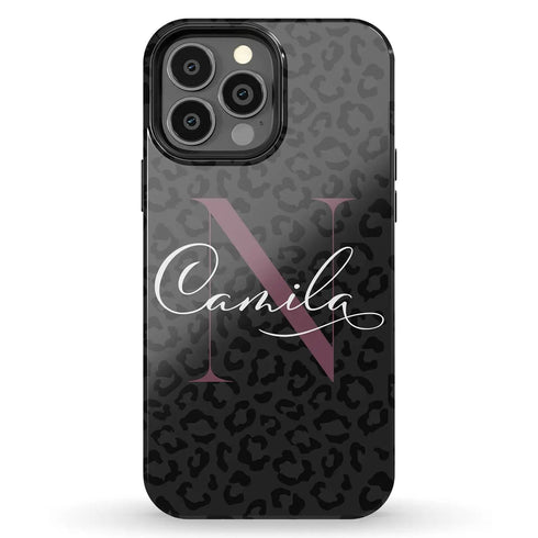Monogram Personalized Dark Leopard iPhone Case